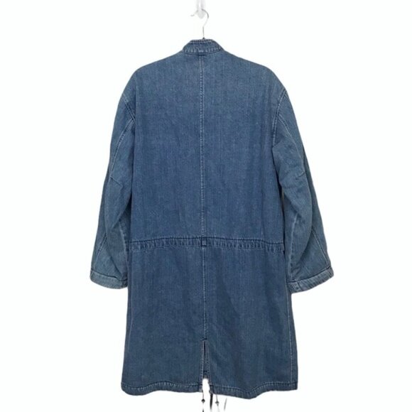 Helmut Lang Blue Denim 100% Cotton Shearling Lined Oversized Parka Coat - Picture 4 of 10
